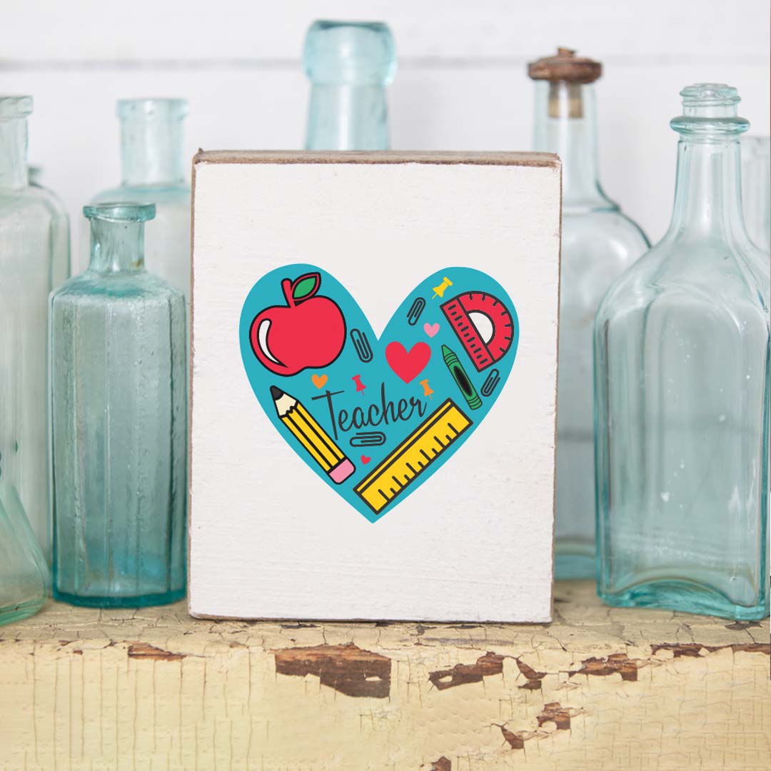 Teacher Heart Decorative Wooden Block