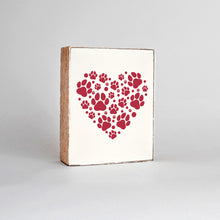Load image into Gallery viewer, Paw Print Heart Decorative Wooden Block
