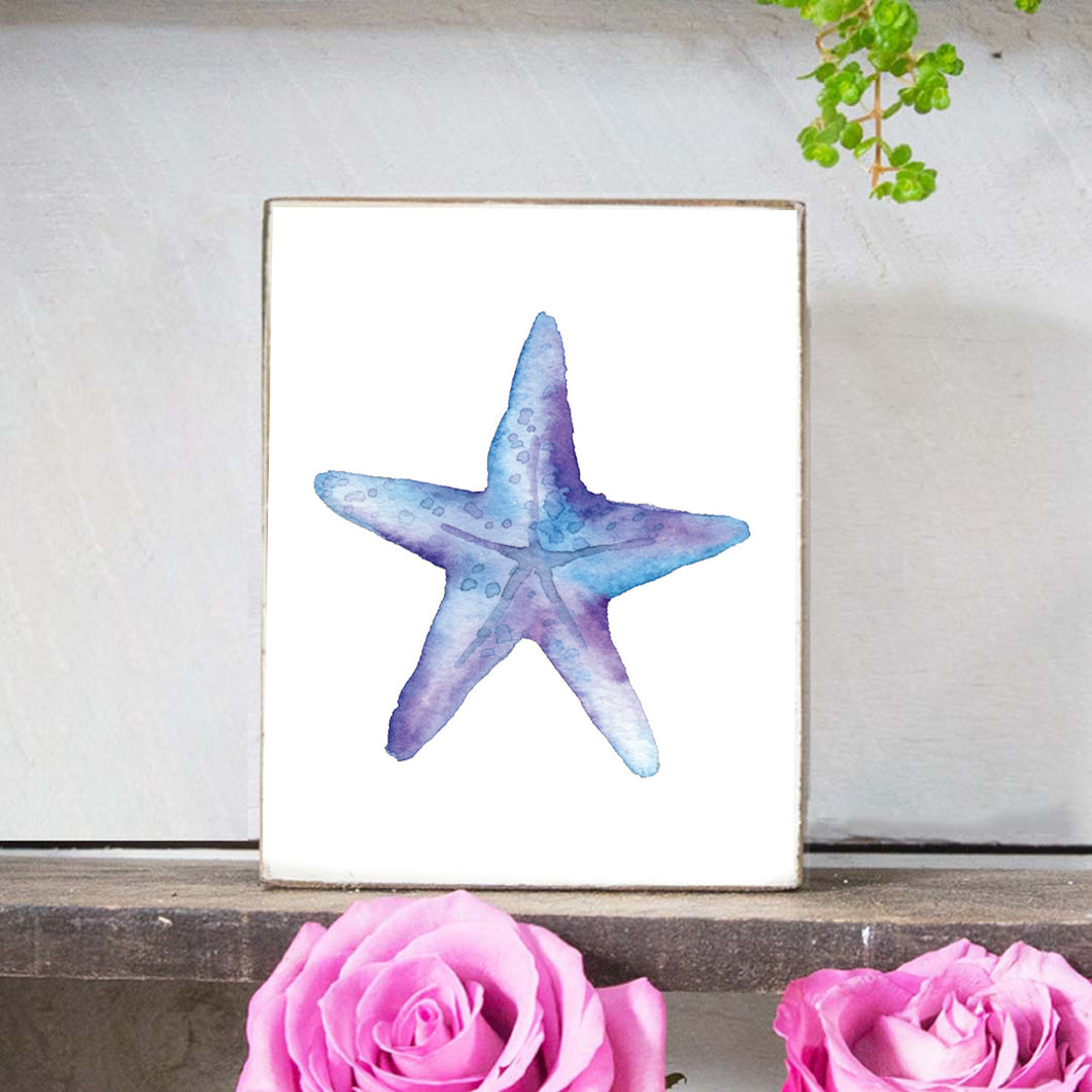 Watercolor Starfish Decorative Wooden Block