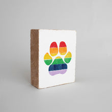 Load image into Gallery viewer, Rainbow Paw Print Decorative Wooden Block
