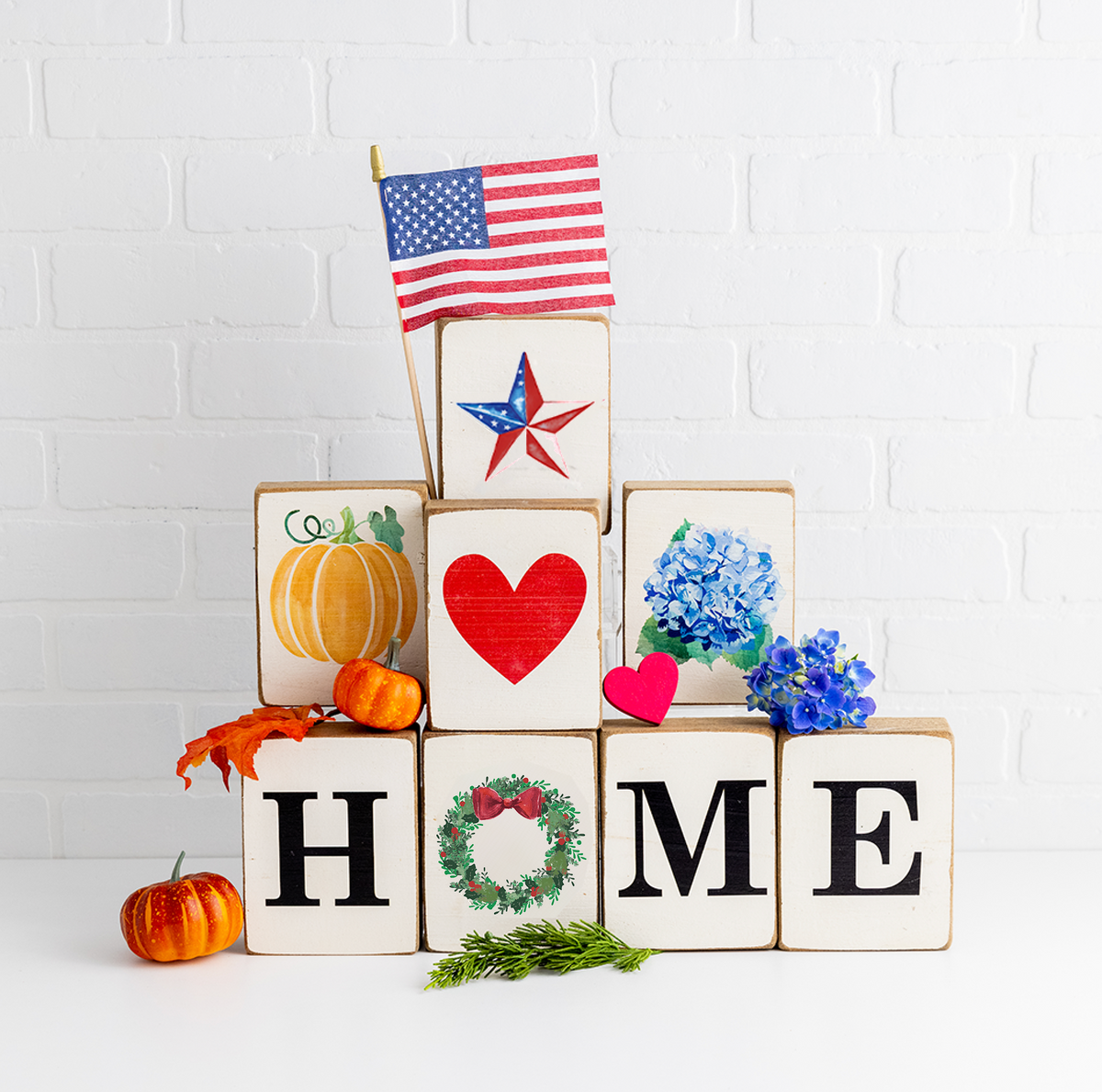 Home Seasonal Decorative Wooden Block Bundle