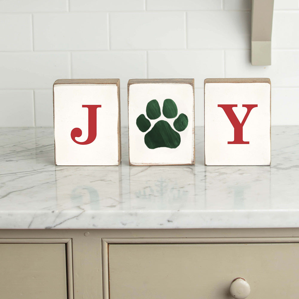 Joy Paw Print Decorative Wooden Block Bundle