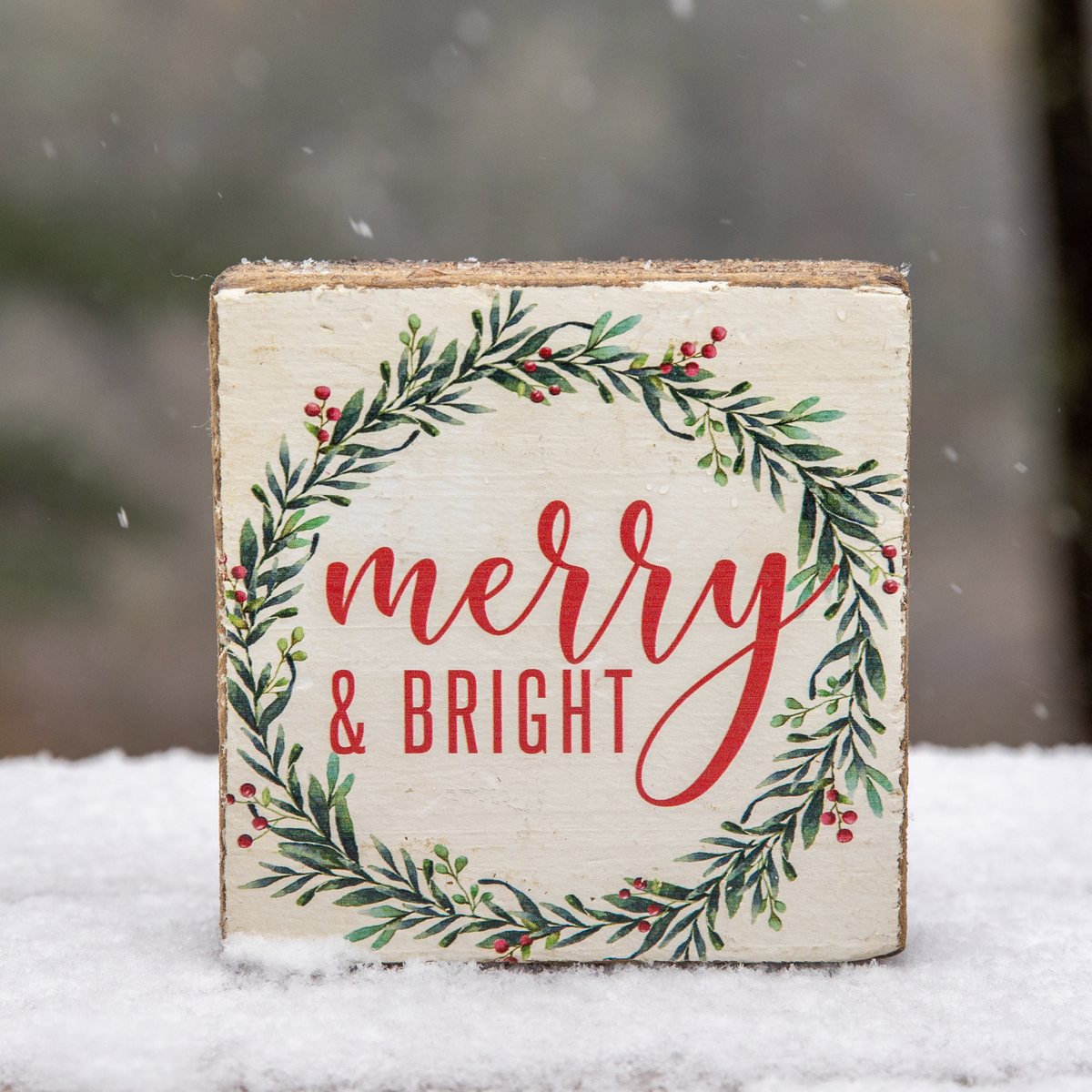 Merry + Bright Decorative Wooden Block