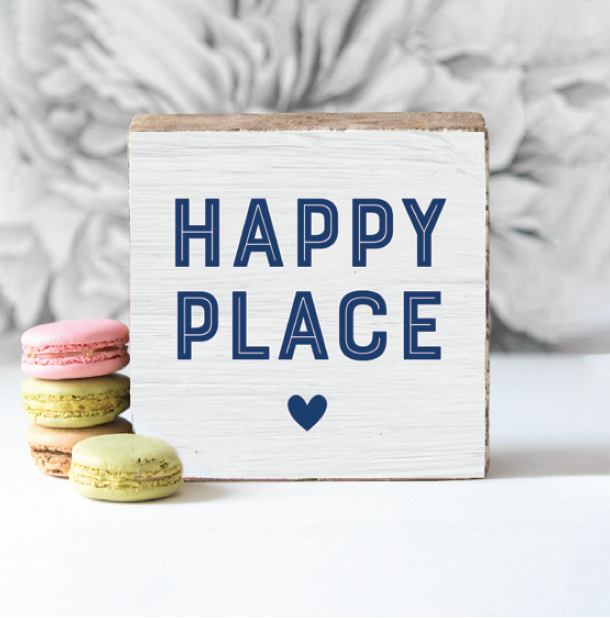 Happy Place Heart Decorative Wooden Block