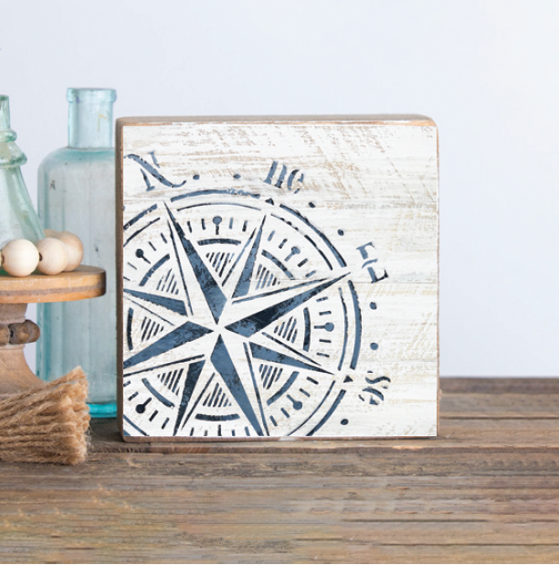 Compass Decorative Wooden Block
