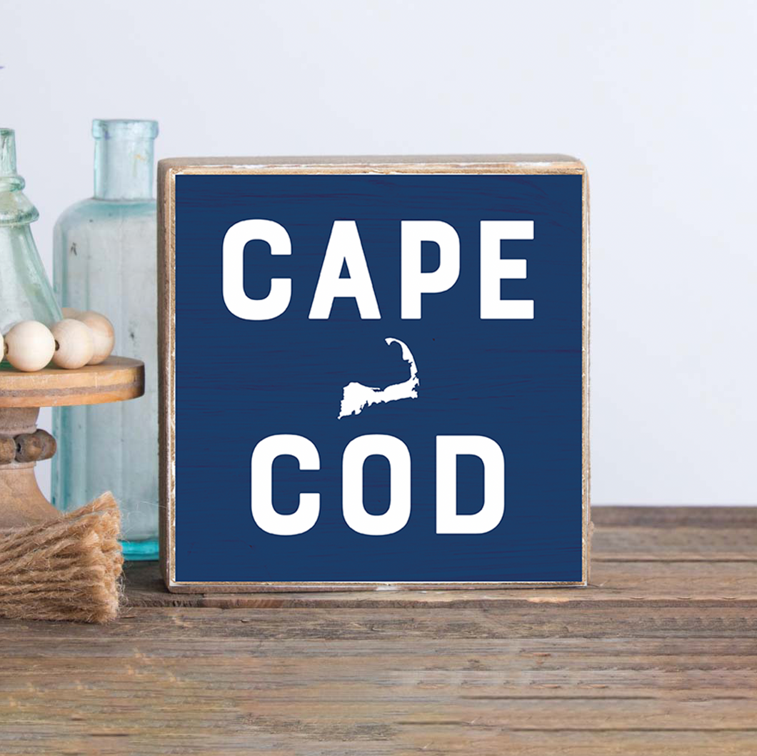 Cape Cod Deep Blue Decorative Wooden Block