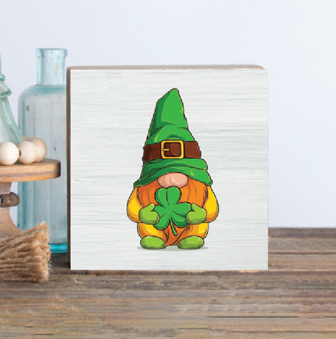 St. Patrick's Day Gnome Decorative Wooden Block