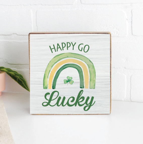 Happy Go Lucky Decorative Wooden Block