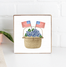 Load image into Gallery viewer, Flag Hydrangea Basket Decorative Wooden Block
