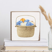 Fall Hydrangea Basket Decorative Wooden Block