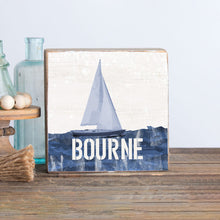 Load image into Gallery viewer, Personalized Indigo Sailboat Decorative Wooden Block
