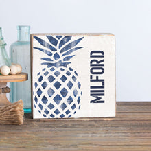 Load image into Gallery viewer, Personalized Indigo Pineapple Decorative Wooden Block
