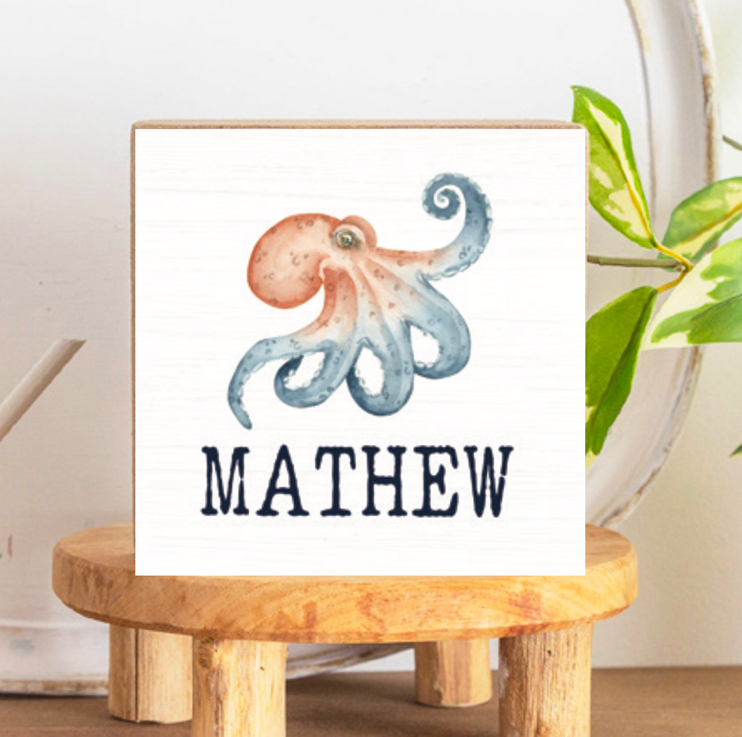 Personalized Watercolor Octopus Decorative Wooden Block