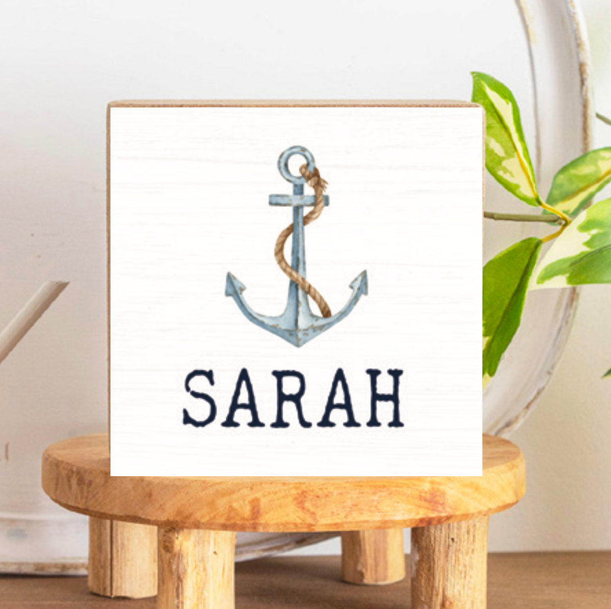 Personalized Watercolor Anchor Decorative Wooden Block