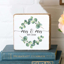 Load image into Gallery viewer, Personalized Mrs &amp; Mrs Greenery Decorative Wooden Block
