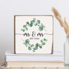 Load image into Gallery viewer, Personalized Mr &amp; Mr Greenery Decorative Wooden Block
