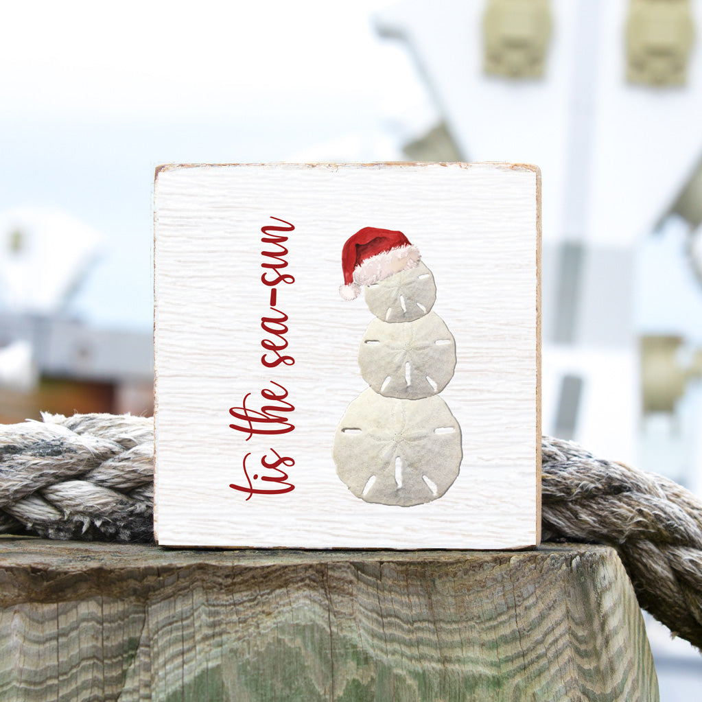 Sand Dollar Snowman Decorative Wooden Block