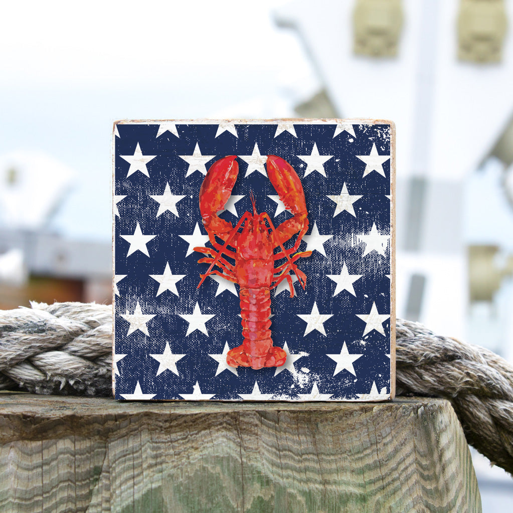 Patriotic Lobster Decorative Wooden Block