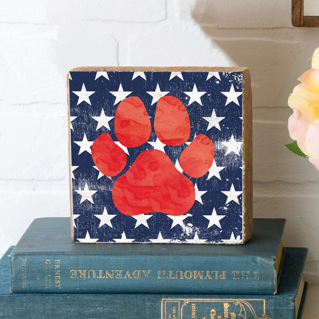 Patriotic Paw Print Decorative Wooden Block