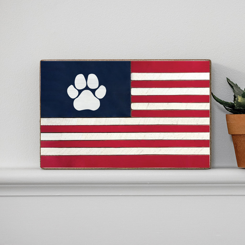 Paw Print Flag Decorative Wooden Block