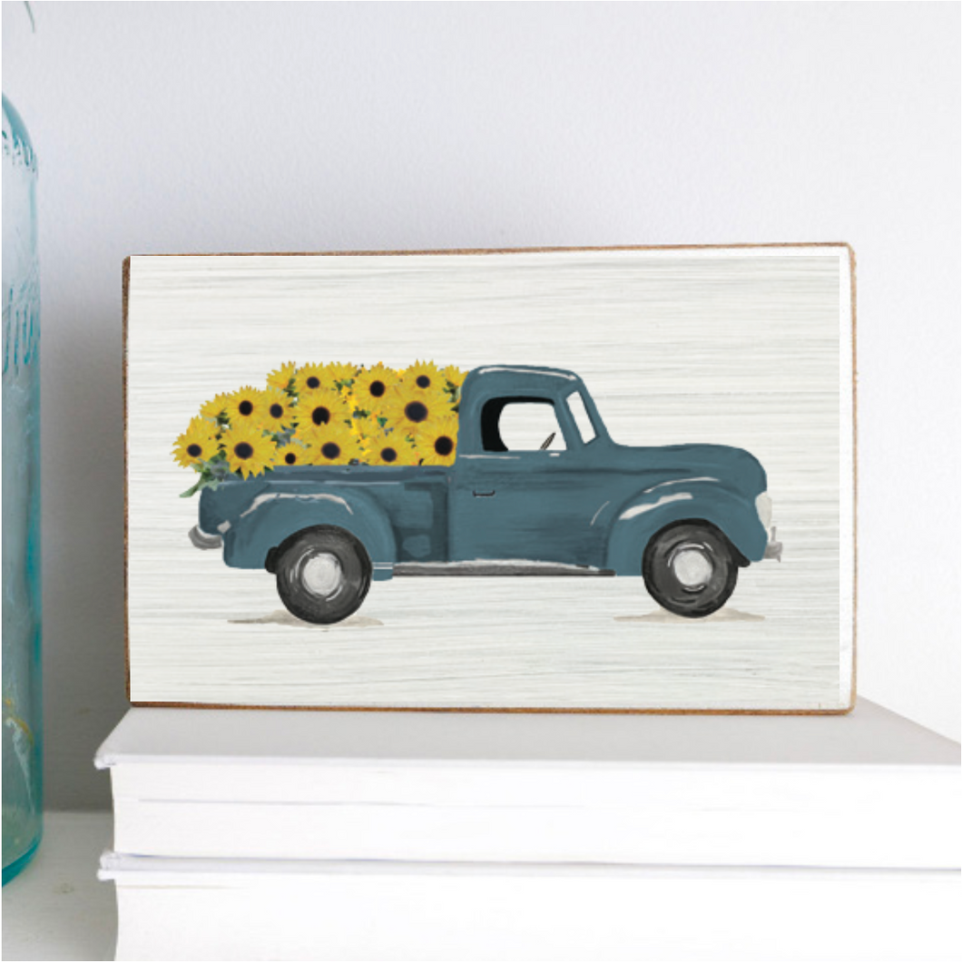 Sunflower Truck Decorative Wooden Block