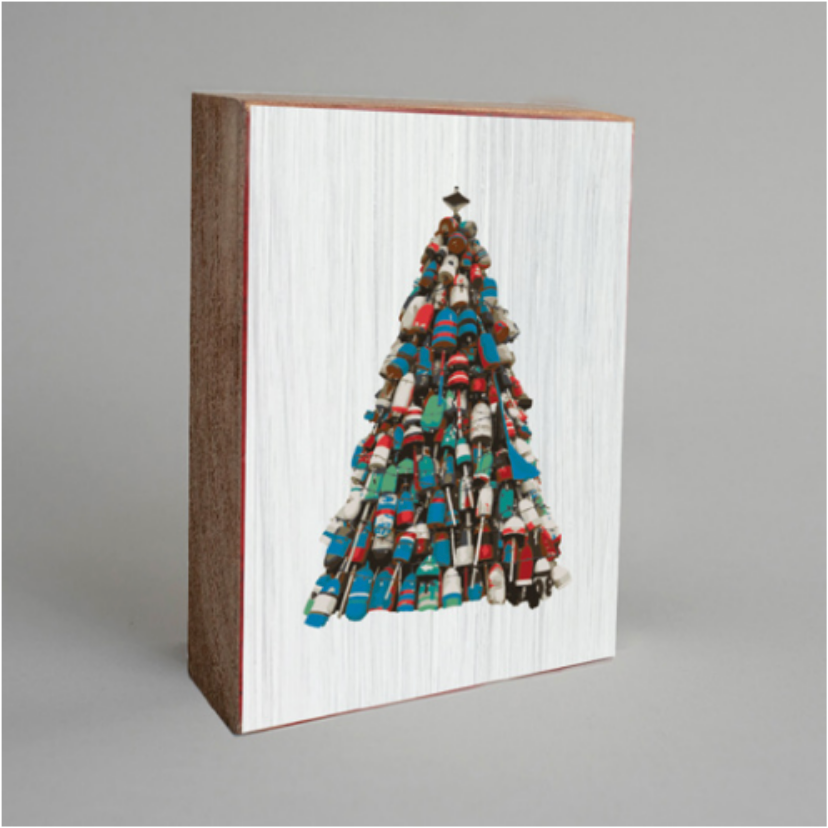 Coastal Christmas Evergreen Tree Decorative Wooden Block