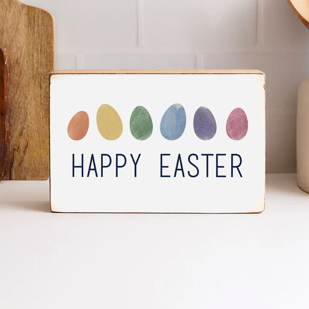 Happy Easter Eggs Decorative Wooden Block