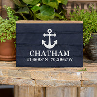 Personalized Anchor & Coordinates Decorative Wooden Block