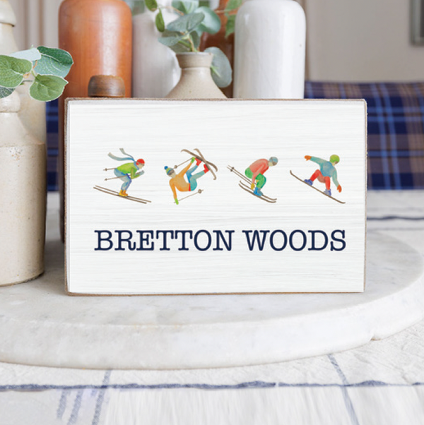 Personalized Flying Skiers Decorative Wooden Block