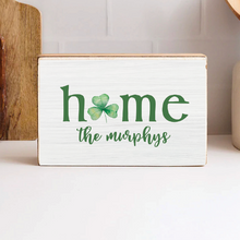 Load image into Gallery viewer, Personalized Home Watercolor Shamrock Decorative Wooden Block
