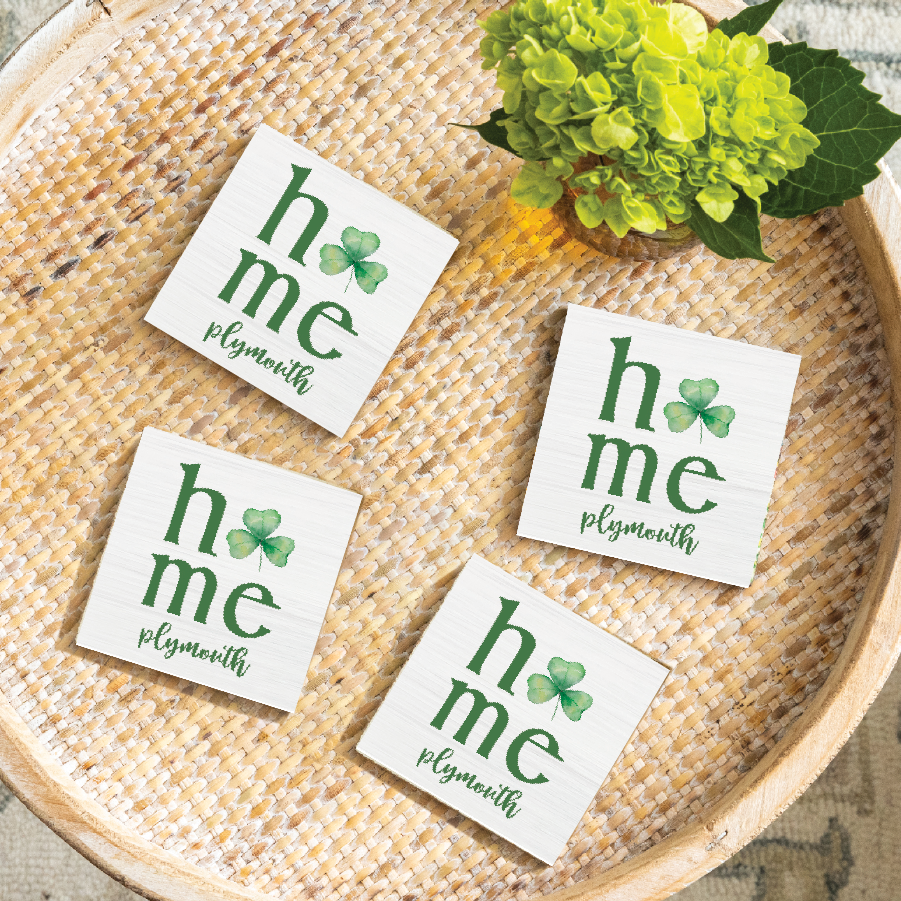 Personalized Home Watercolor Shamrock Coaster Set