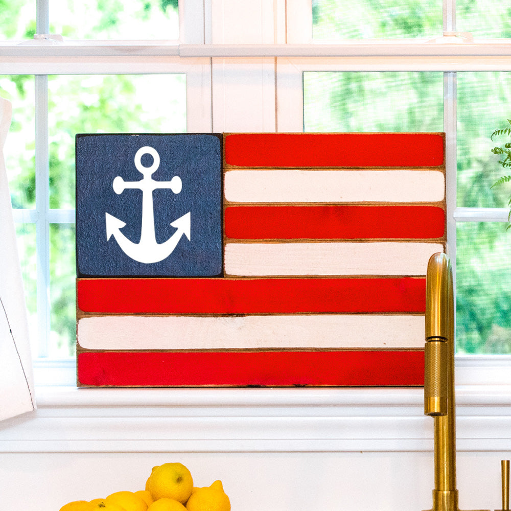 Anchor Wooden American Flag