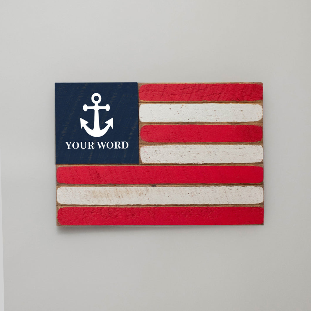 Personalized Anchor Wooden American Flag