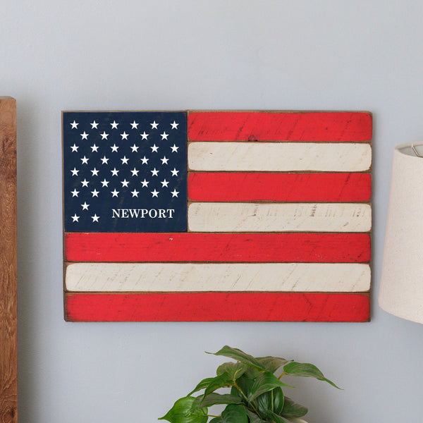 Personalized Classic With Name Lower Corner Wooden American Flag