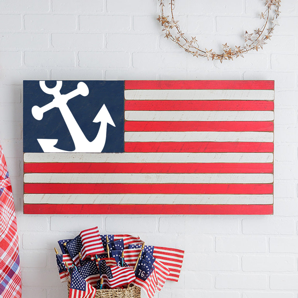 Tilted Anchor Wooden American Flag