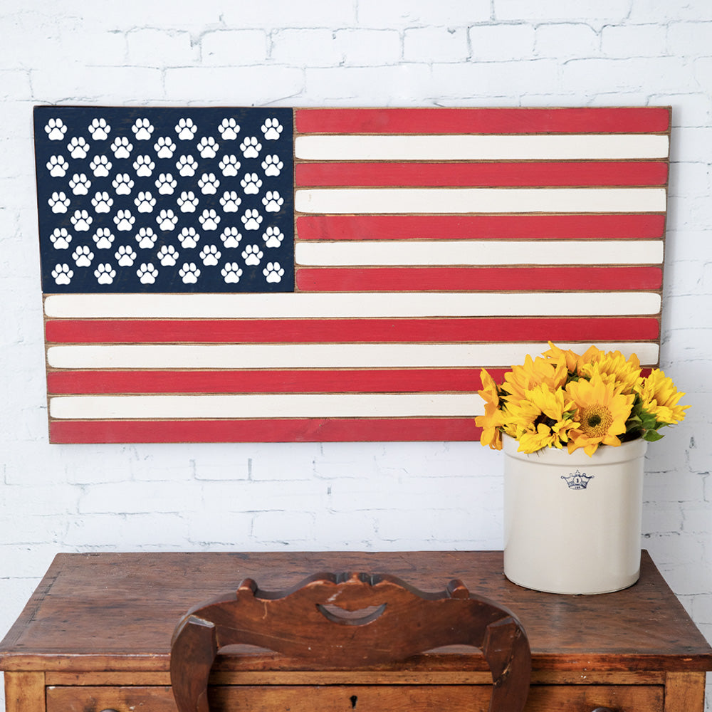 Paw Prints Wooden American Flag