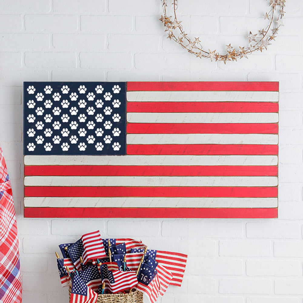 Paw Prints Wooden American Flag