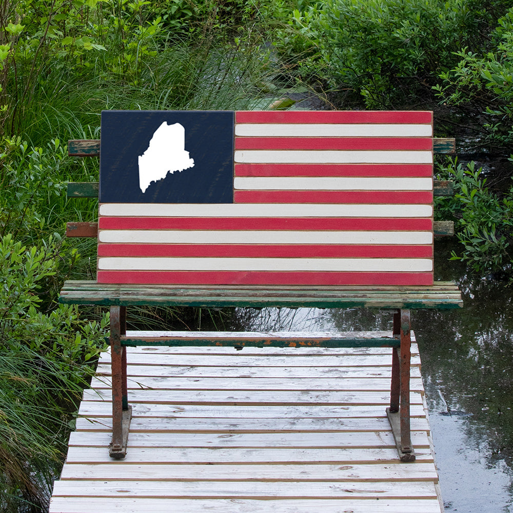 Personalized State Image Wooden American Flag