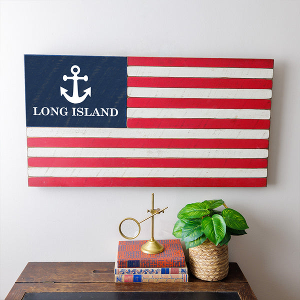 Personalized Anchor Wooden American Flag