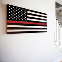 Thin Red Line Wooden American Flag