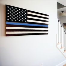 Load image into Gallery viewer, Thin Blue Line Wooden American Flag
