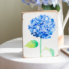 Load image into Gallery viewer, Blue Hydrangea Decorative Wooden Block
