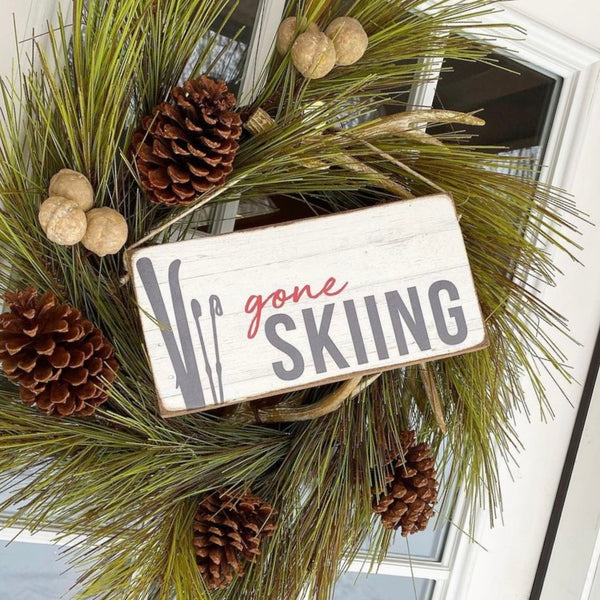 Gone Skiing Twine Hanging Sign