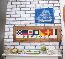 Load image into Gallery viewer, Nautical Flags Spell out Coastal Vacation Town Wooden Home Decor
