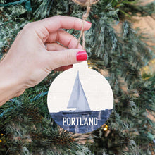 Load image into Gallery viewer, Personalized Indigo Sailboat Bulb Ornament
