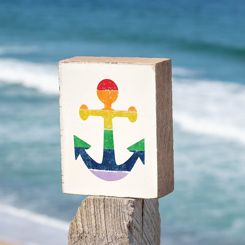 Rainbow Anchor Decorative Wooden Block