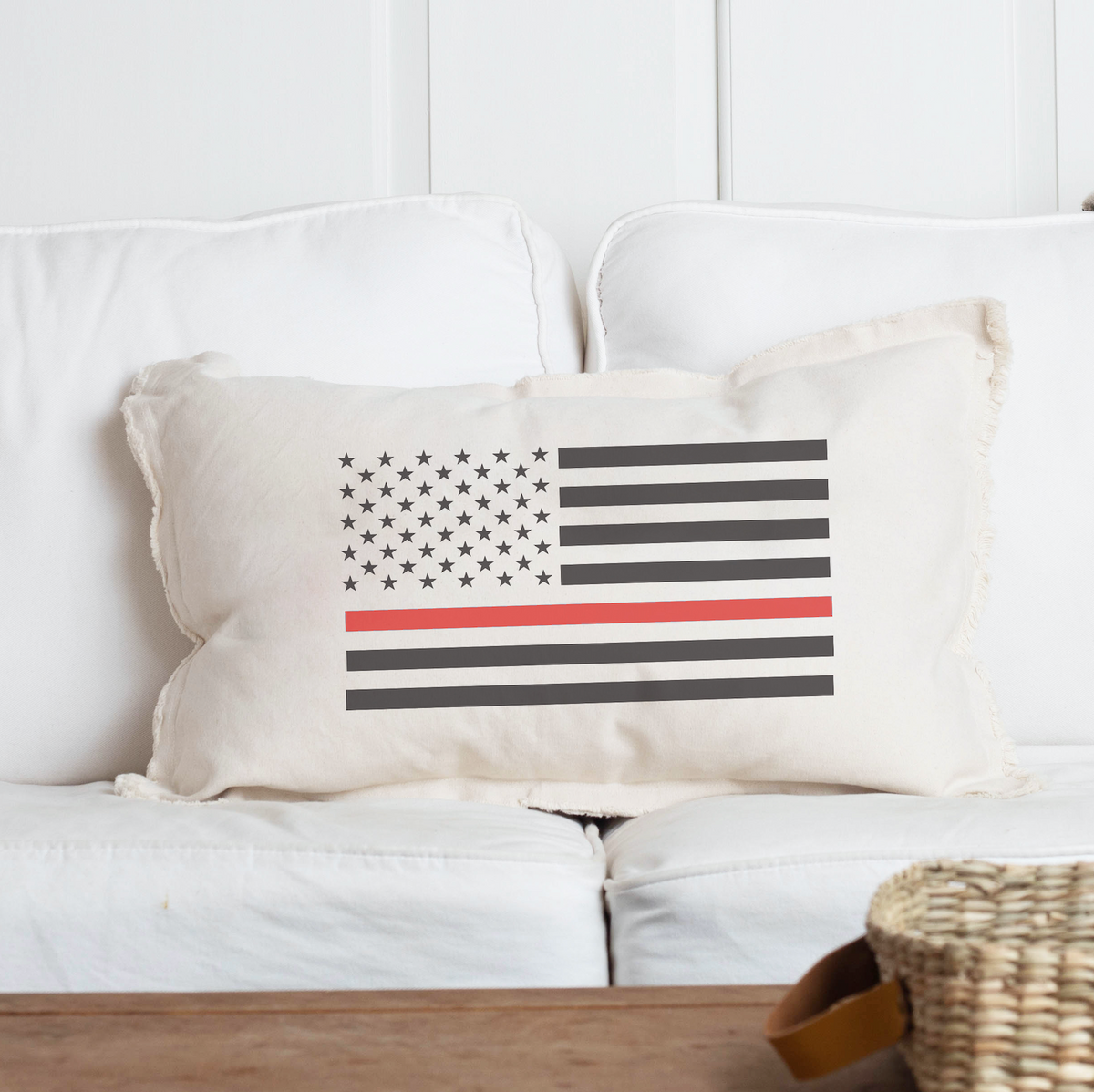 Thin Red Line Flag Lumbar Pillow