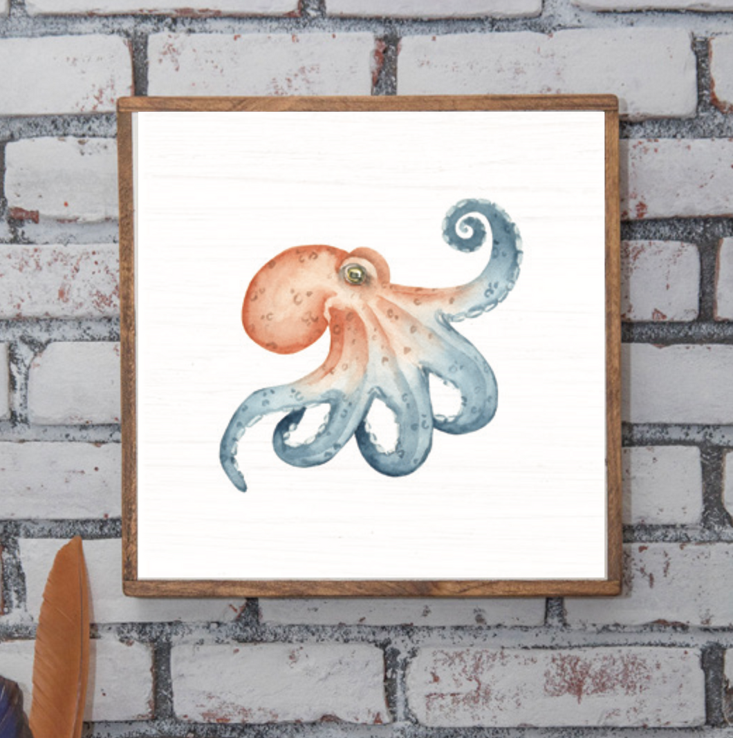 Watercolor Octopus 24” x 24” Wall Art