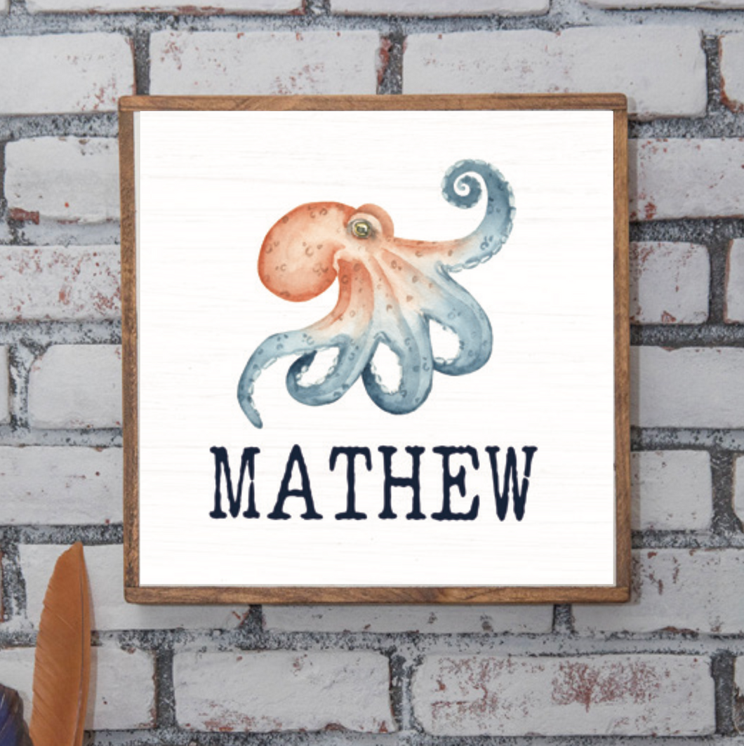 Personalized Watercolor Octopus 24” x 24” Wall Art