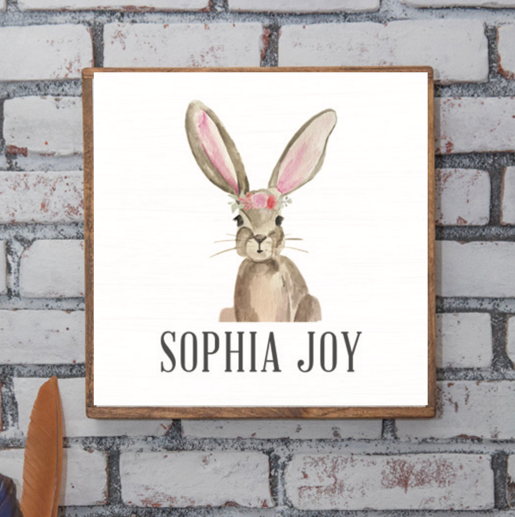 Personalized Floral Bunny 24” x 24” Wall Art